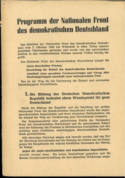 Programm der Nationalen Front des demokratischen Deutschland. Selten!